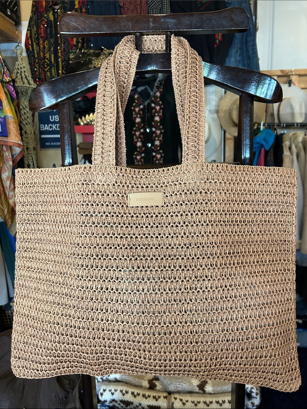 Burberry Tan Woven Beach Tote